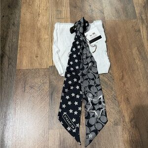 Coach Reversible Black and Gray Patterned Scarf - Twilly 100% silk